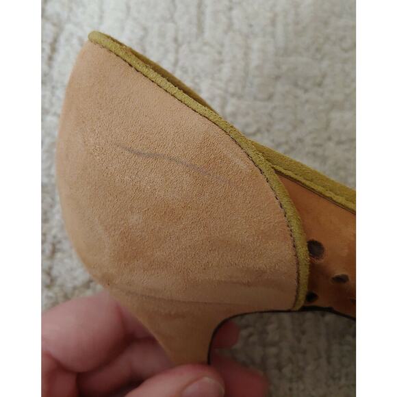 Donald J Pliner Zazas Open Toe Dress Pumps Brown Green 9 Heels Shoes Polka Dot - Picture 7 of 9